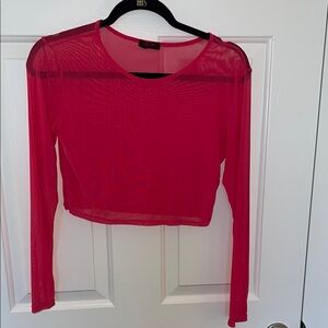 Fuchsia Long Sleeve Fitted Crop Blouse